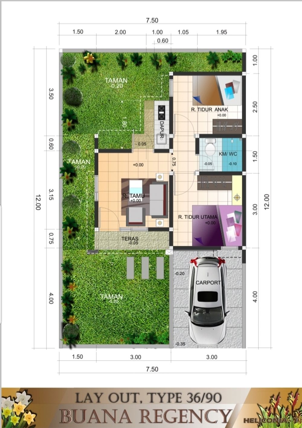 foto denah rumah tipe Heliconia perumahan BUANA REGENCY
