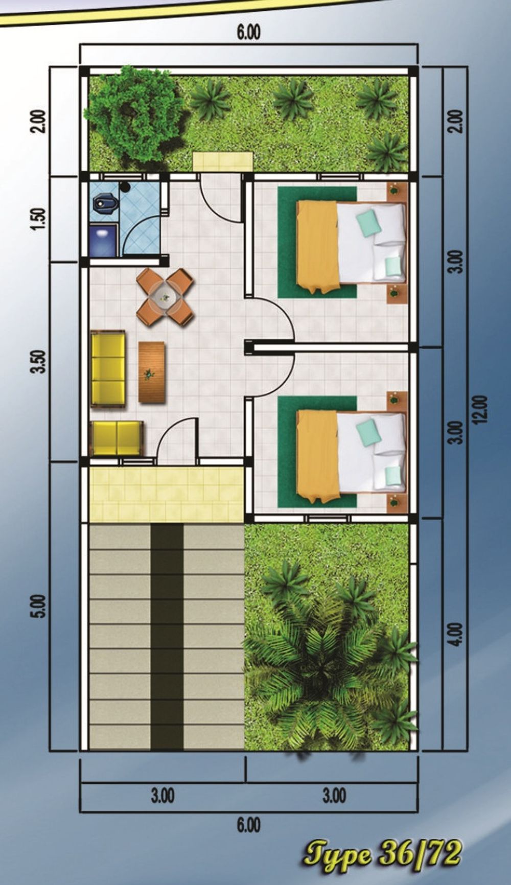foto denah rumah tipe 36/72 (2021) perumahan BANGILAN INDAH PERMAI
