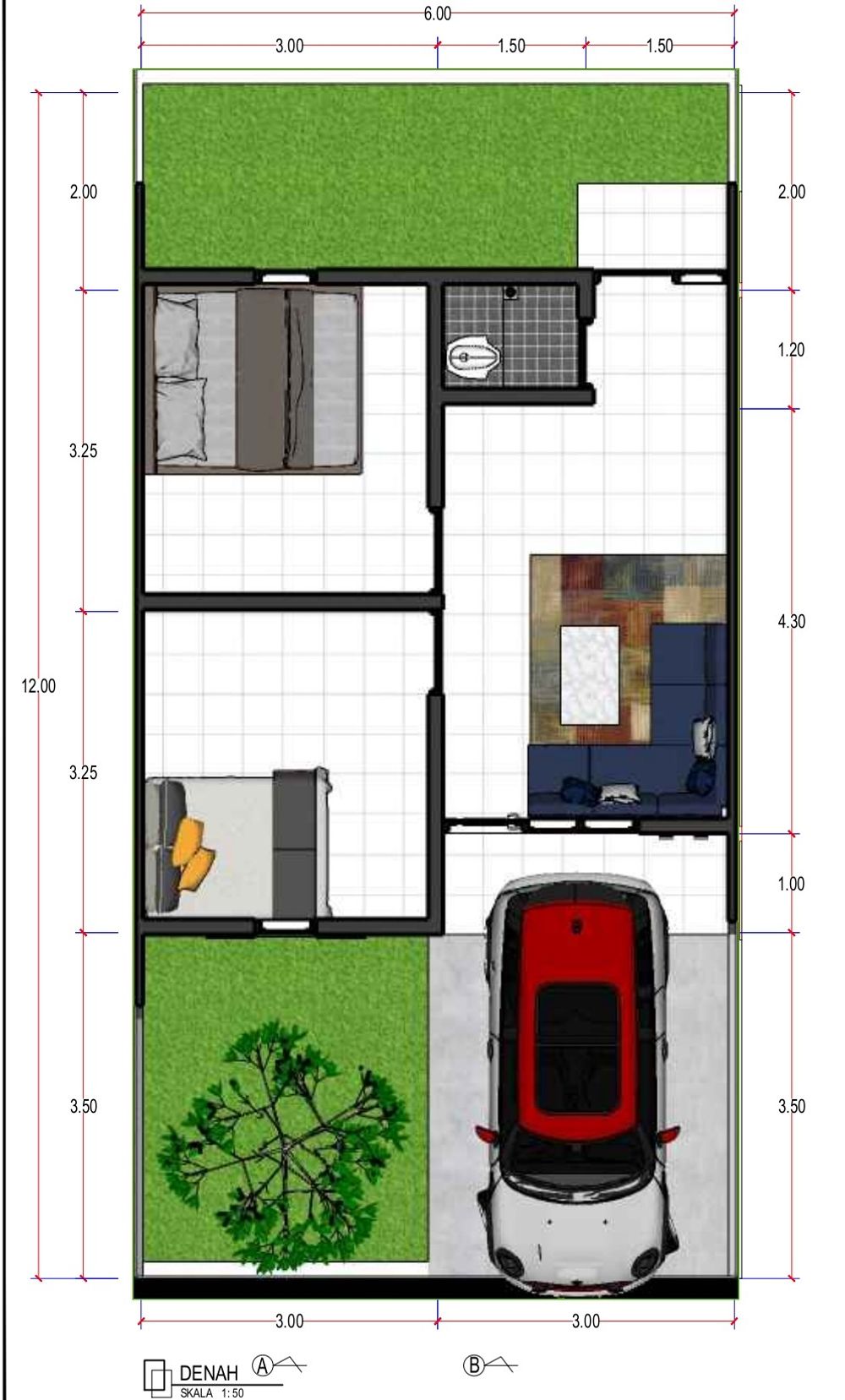foto denah rumah tipe 36/72 perumahan GRIYA UTAMA RESIDENCE PAMOMBONG MANDIRI