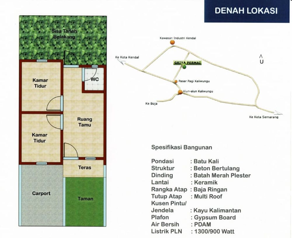 foto denah rumah tipe 30/72 perumahan GRIYA PERMAI KALIWUNGU