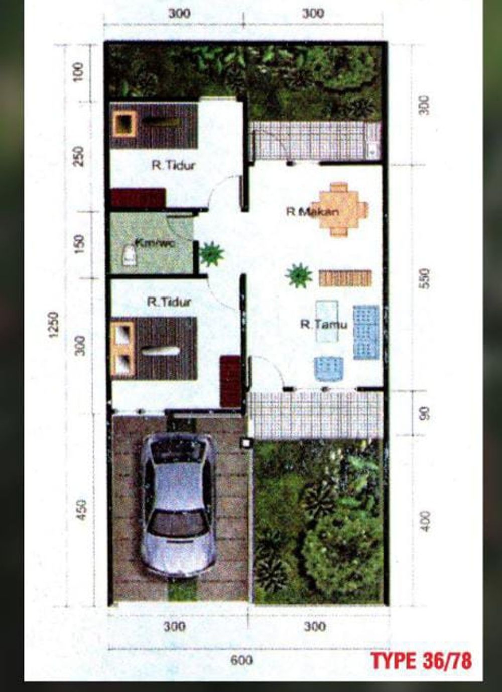foto denah rumah tipe 36/78 perumahan BORONG RAPPO INDAH