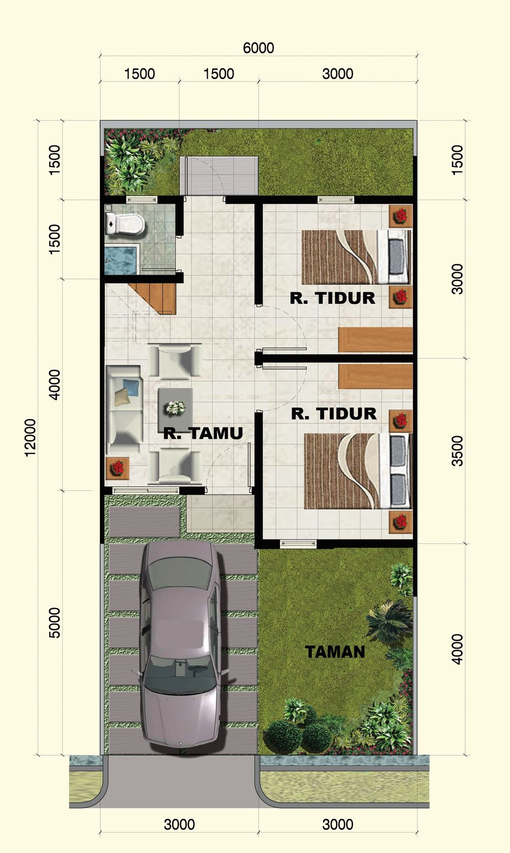 foto denah rumah tipe 36/72 perumahan Pesona sindang heula