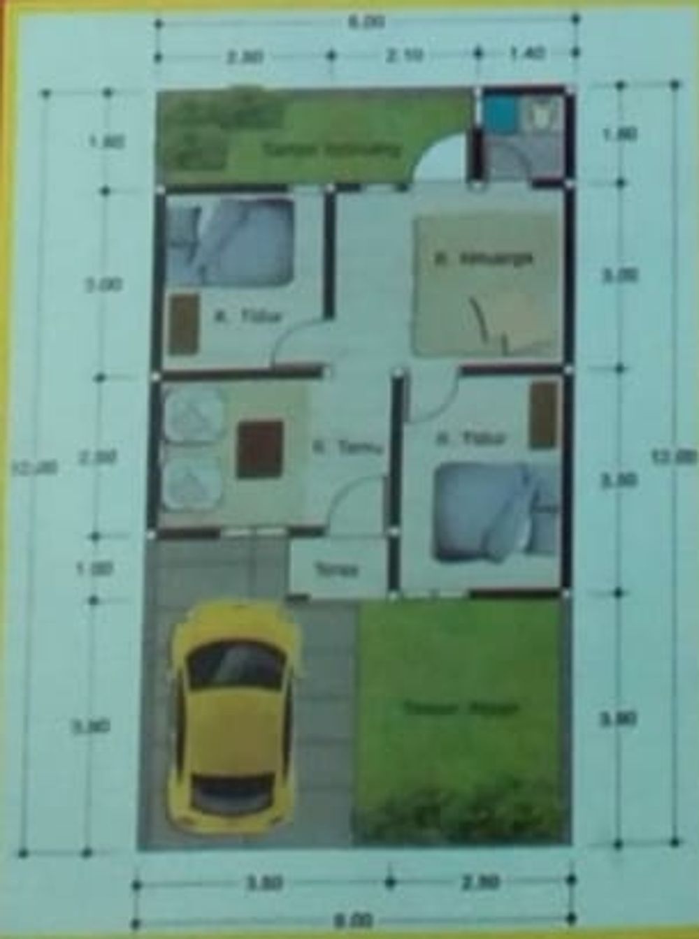 foto denah rumah tipe rumah 36/72 perumahan Medina Regency
