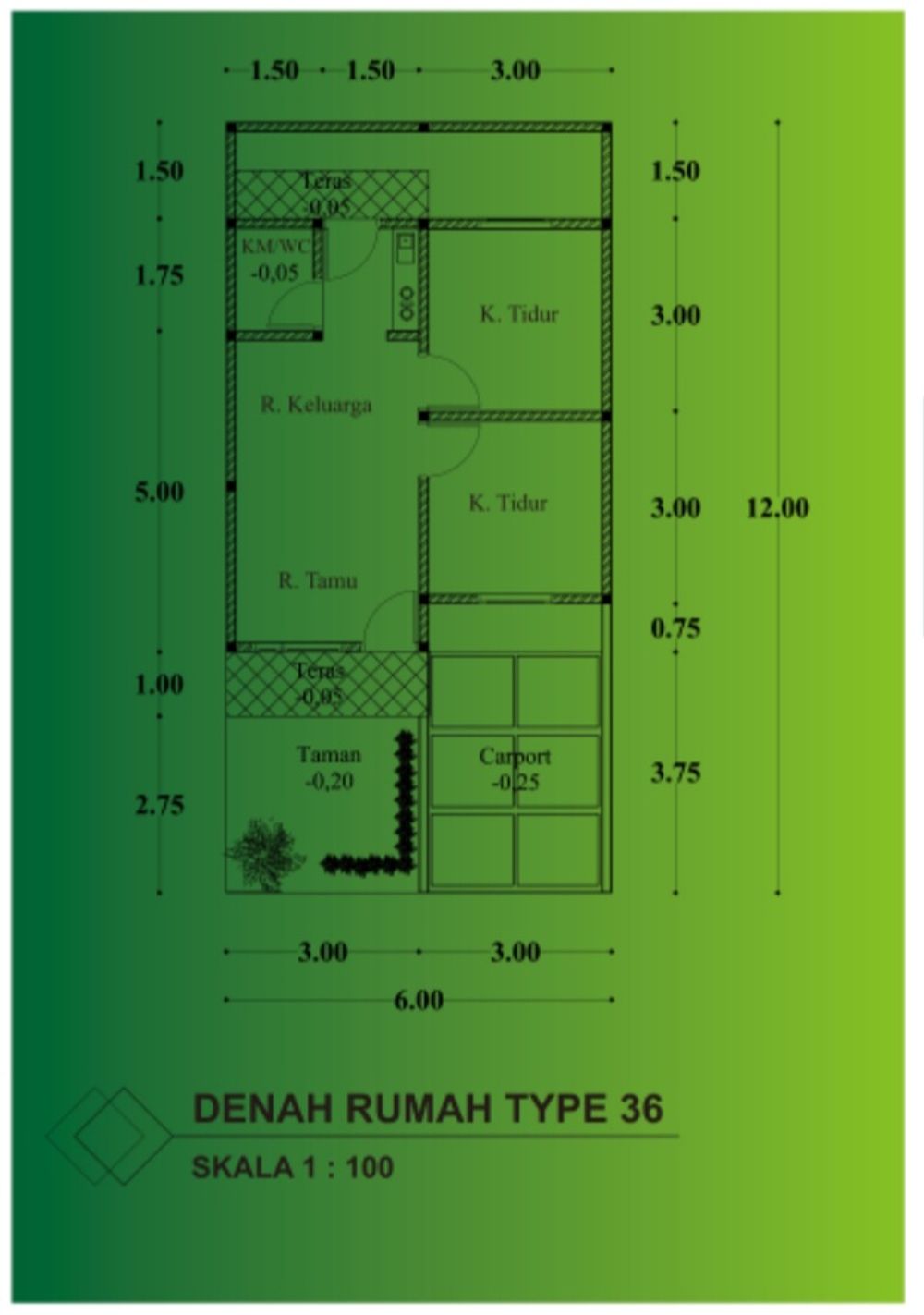 foto denah rumah tipe 36/97 perumahan Bendo sakina regency
