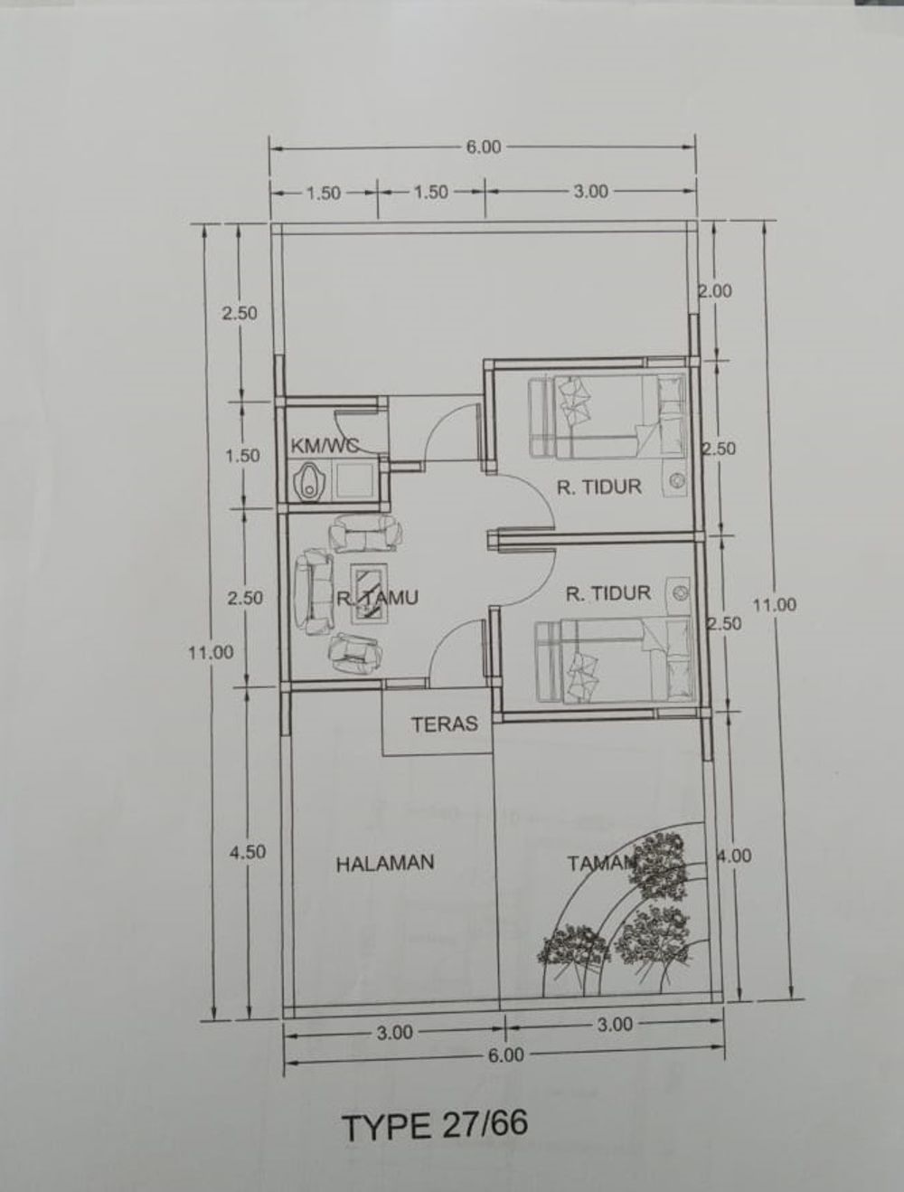 foto denah rumah tipe 27 perumahan Garden Icon