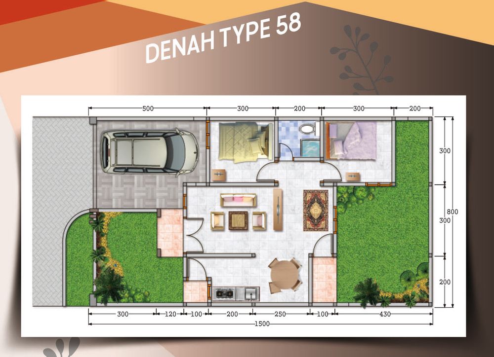 foto denah rumah tipe 58/120 perumahan Planet Green Tiara II