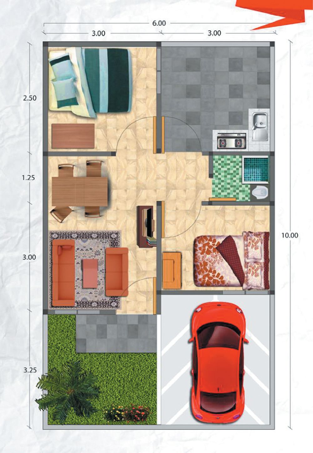 foto denah rumah tipe Komersil 42/60m2 perumahan Grand Royal Simo Park