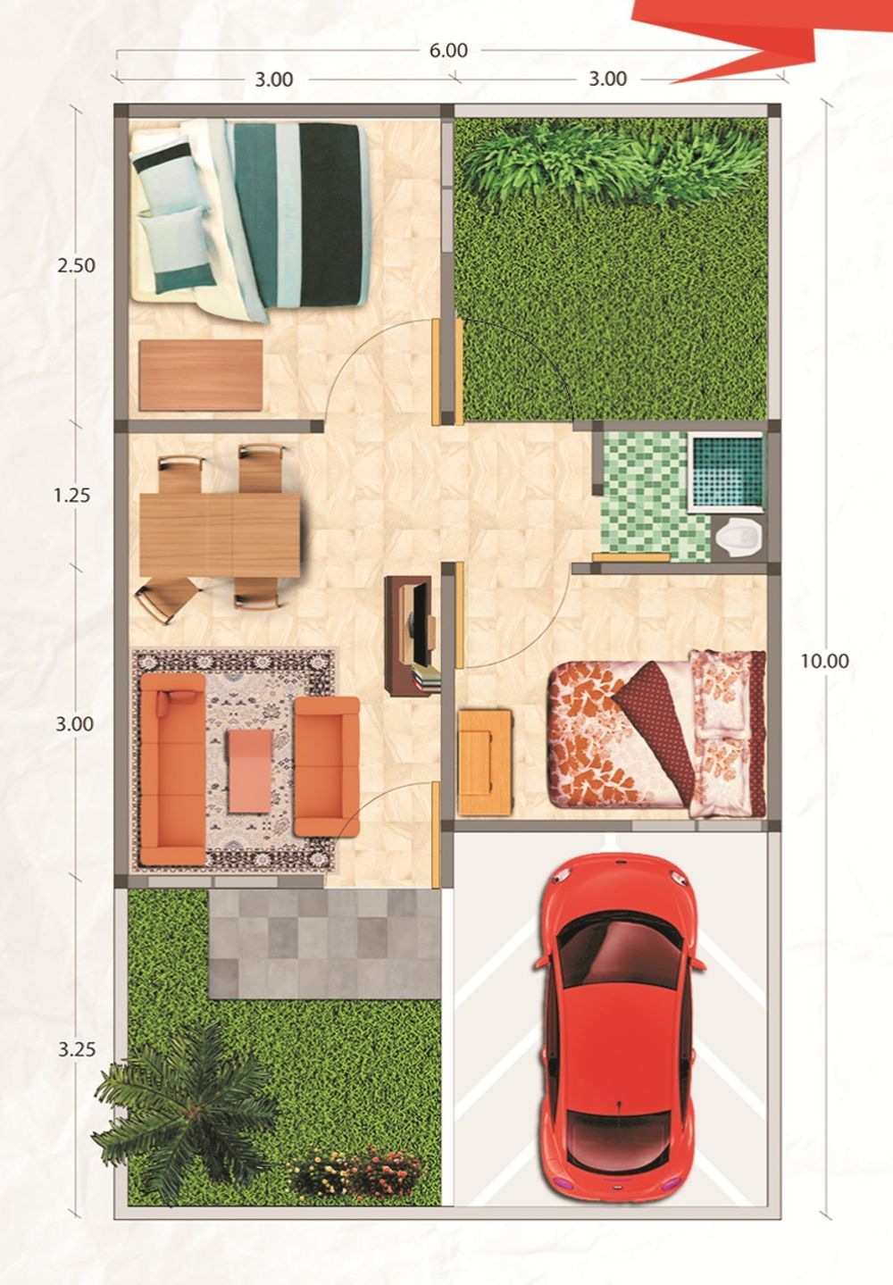 foto denah rumah tipe Subsidi 30/60m2 perumahan Grand Royal Simo Park
