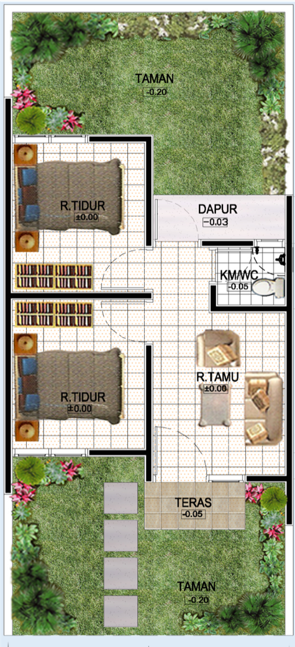 foto denah rumah tipe 60 ( dua  kamar ) perumahan Trans Residence 2
