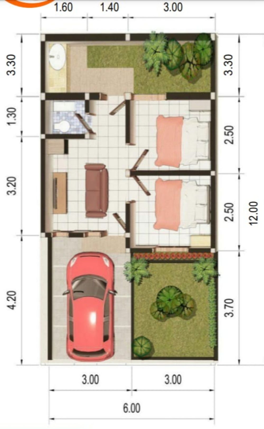 foto denah rumah tipe 30/72 perumahan Perum Prima Garden 2