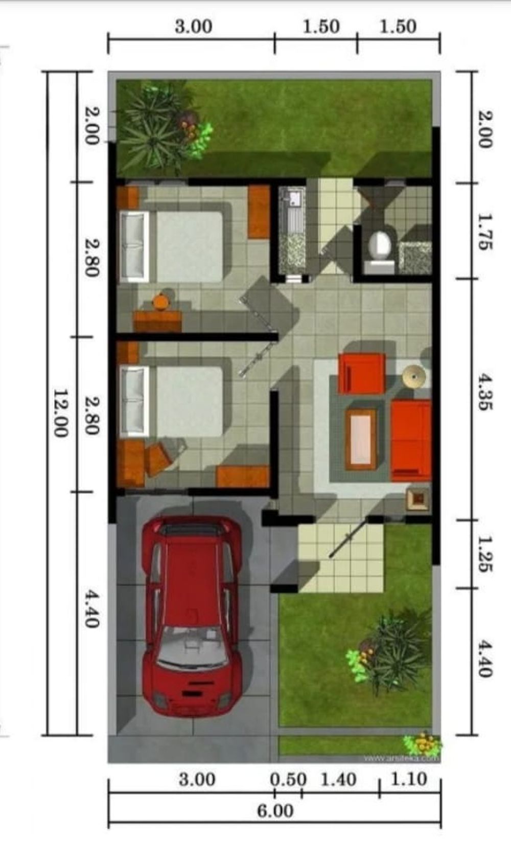 foto denah rumah tipe 36/72 perumahan Perum Prima Garden 2