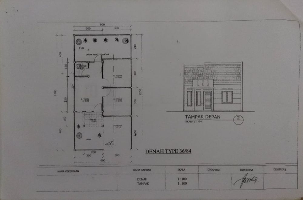 foto denah rumah tipe 36/72 perumahan Pondok Nangela Indah