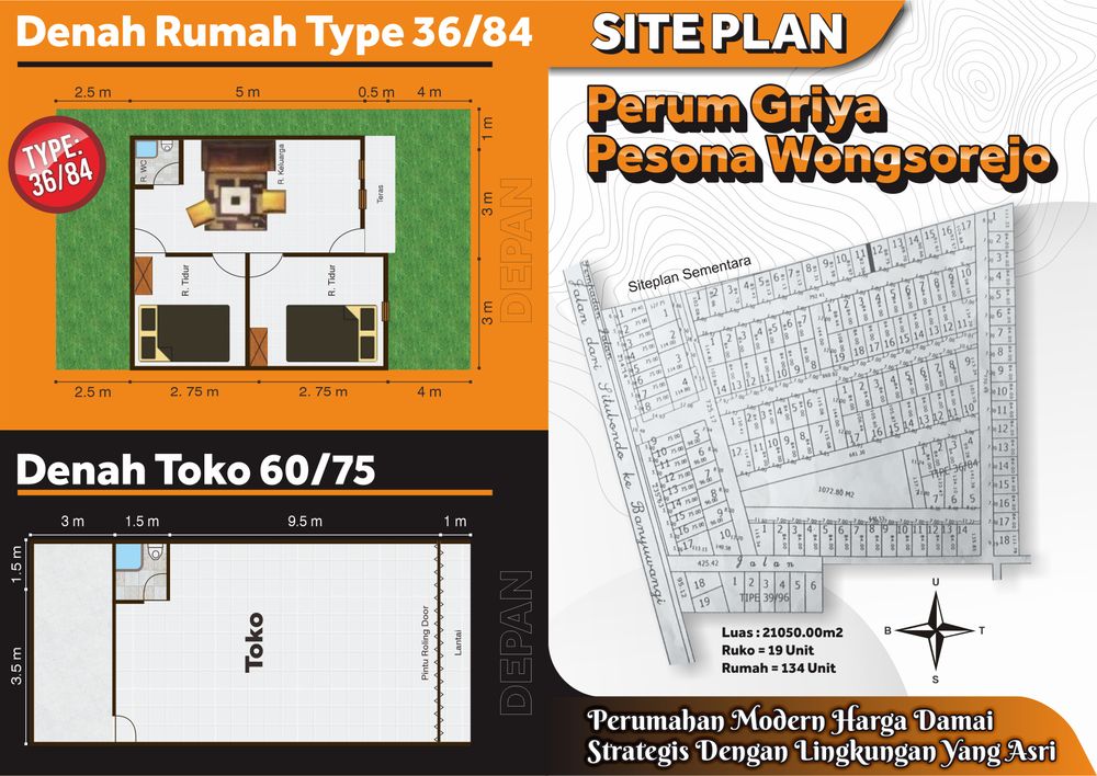 foto denah rumah tipe 36/115 perumahan GRIYA PESONA WONGSOREJO