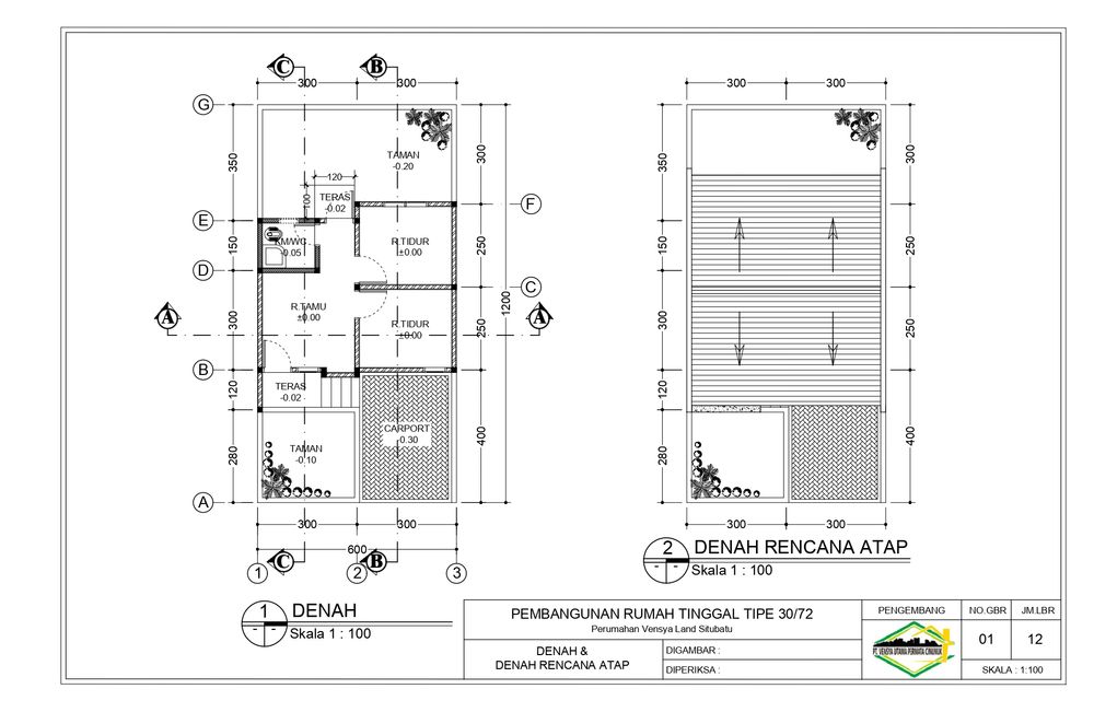 foto denah rumah tipe 30/72 perumahan Vensya Land Situbatu