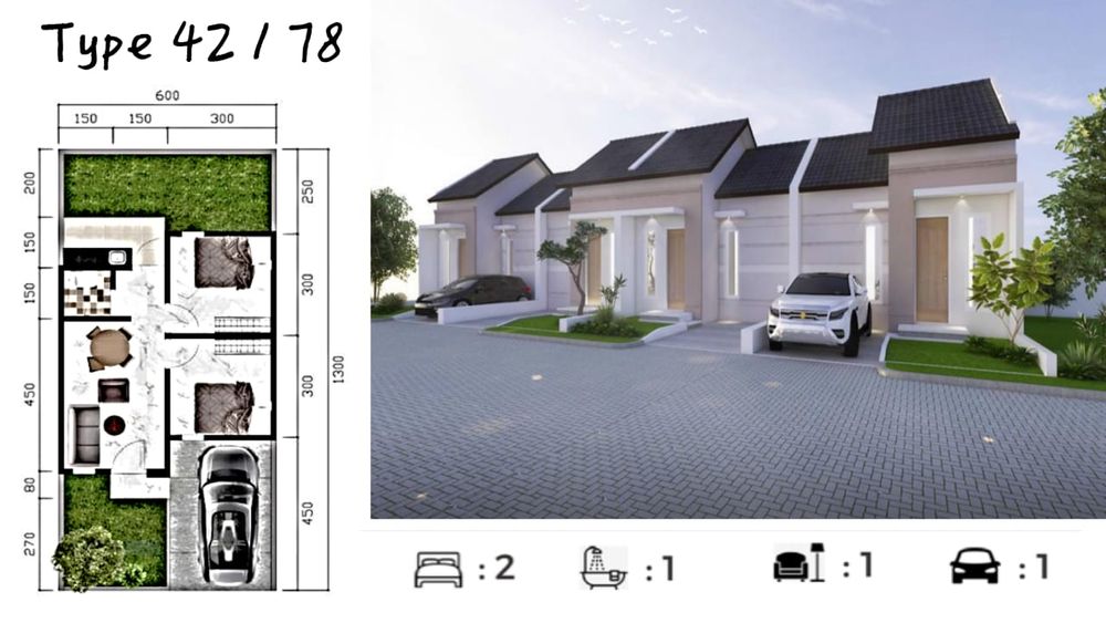 foto denah rumah tipe A 42/78 perumahan GRIYA HASBANNA JEMBER