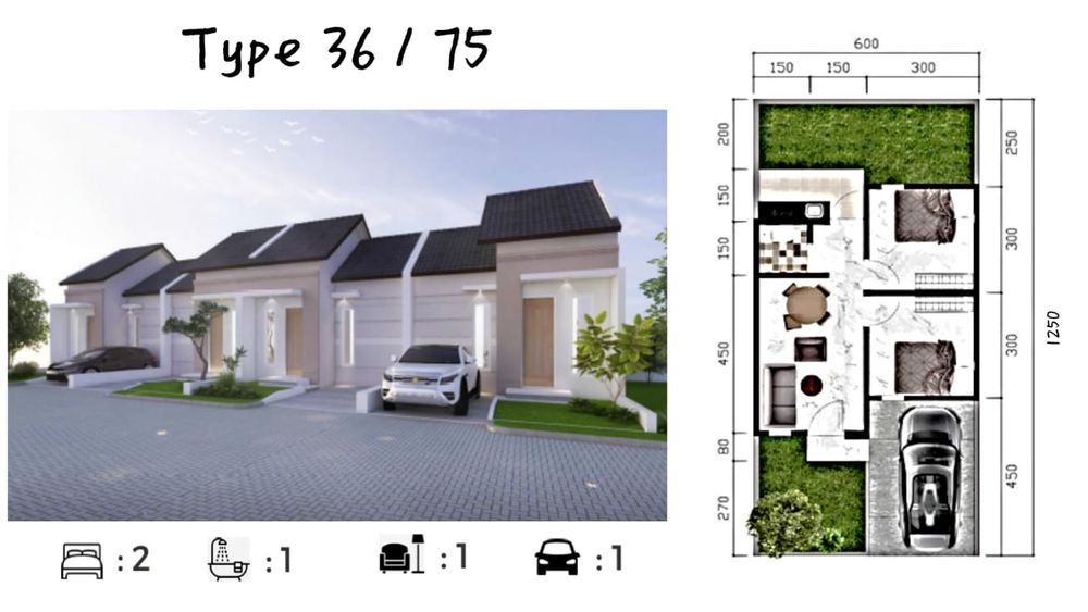 foto denah rumah tipe B 36/75 perumahan GRIYA HASBANNA JEMBER