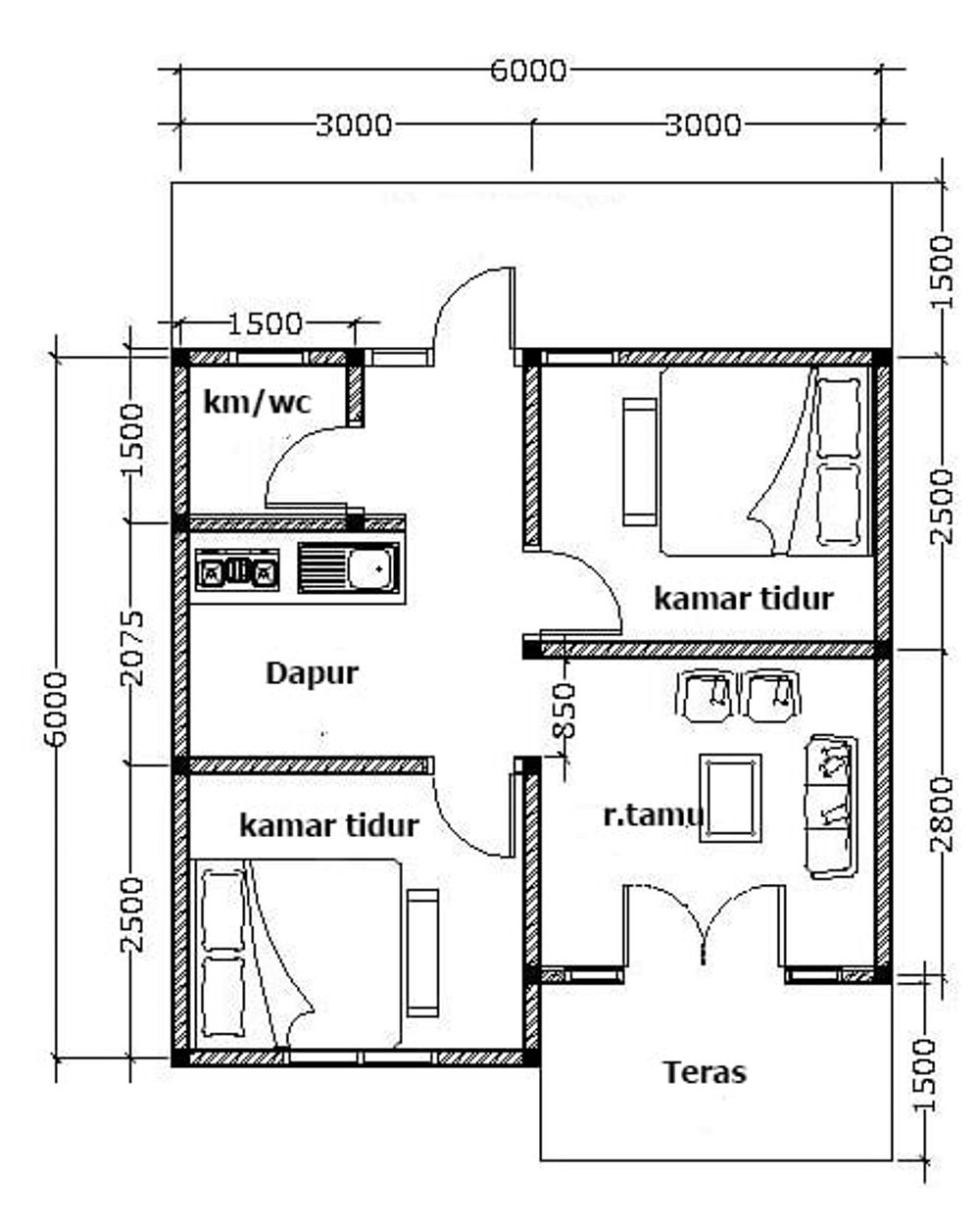foto denah rumah tipe 36/160 perumahan Green Sawit Asri