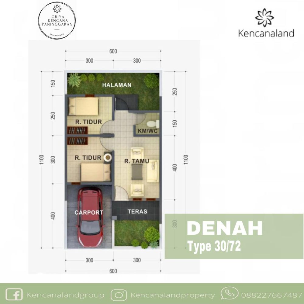 foto denah rumah tipe 30/72 perumahan GRIYA KENCANA GANDARUM