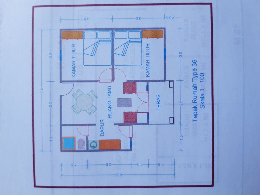 foto denah rumah tipe SRH 36 perumahan Geico Tijar Asri