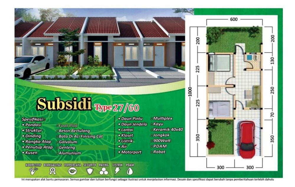 foto denah rumah tipe 27/60 perumahan Green Park Wonokoyo II