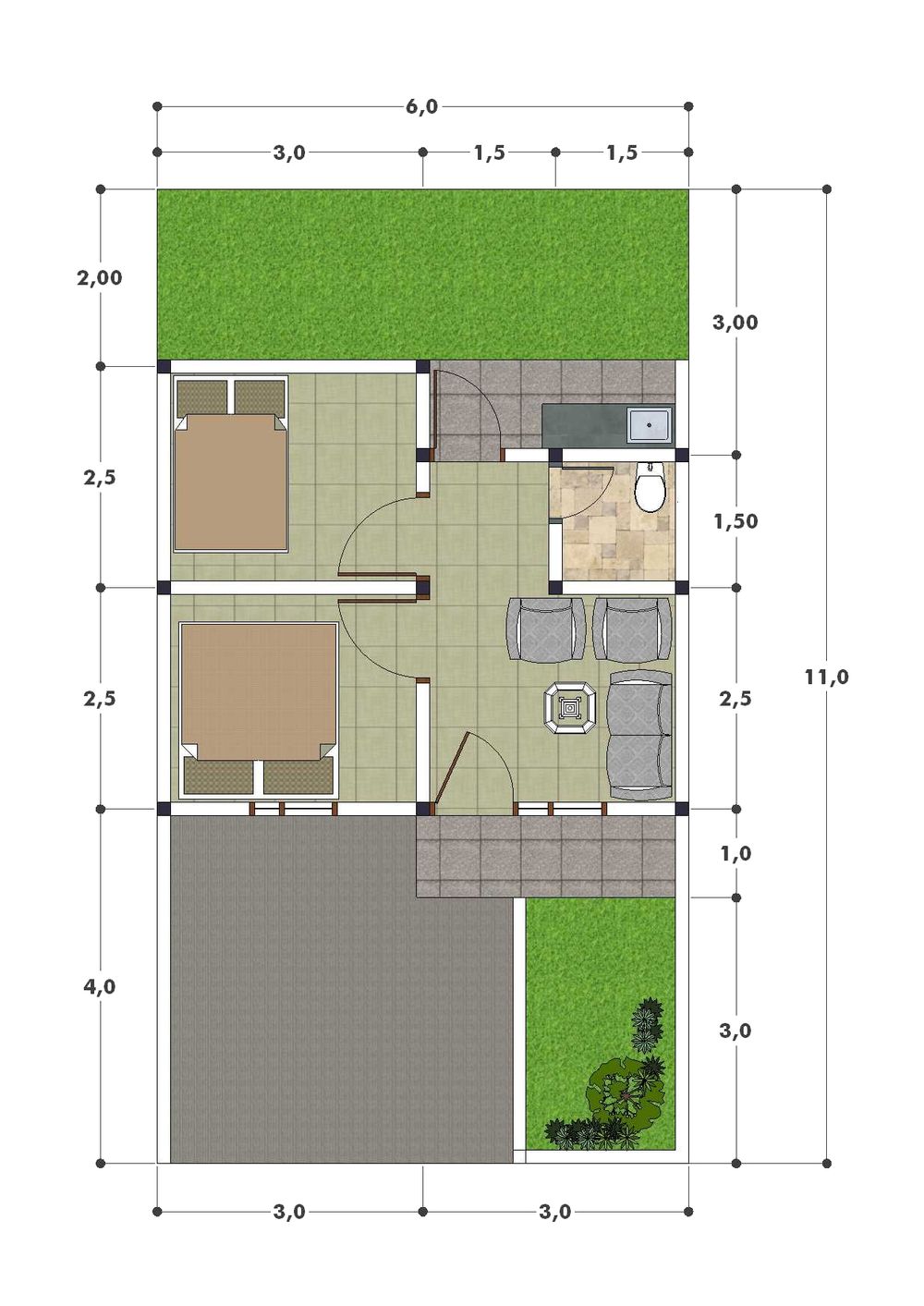 foto denah rumah tipe 30/66 perumahan MANARAN RESIDENCE