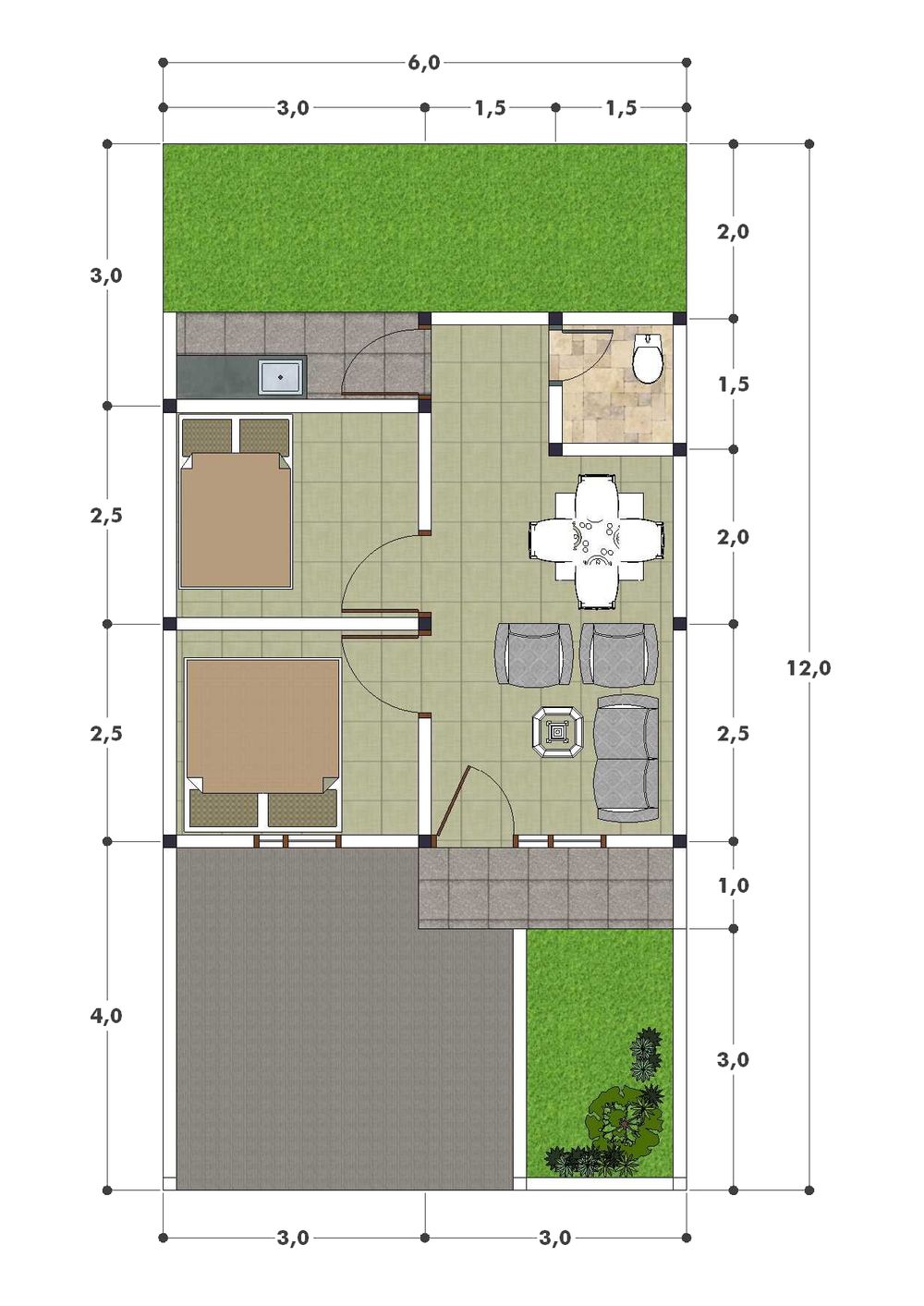 foto denah rumah tipe 36/78 perumahan MANARAN RESIDENCE