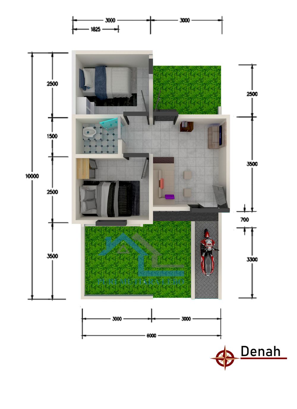 foto denah rumah tipe 30/60 perumahan PURI MUTIARA LEBO