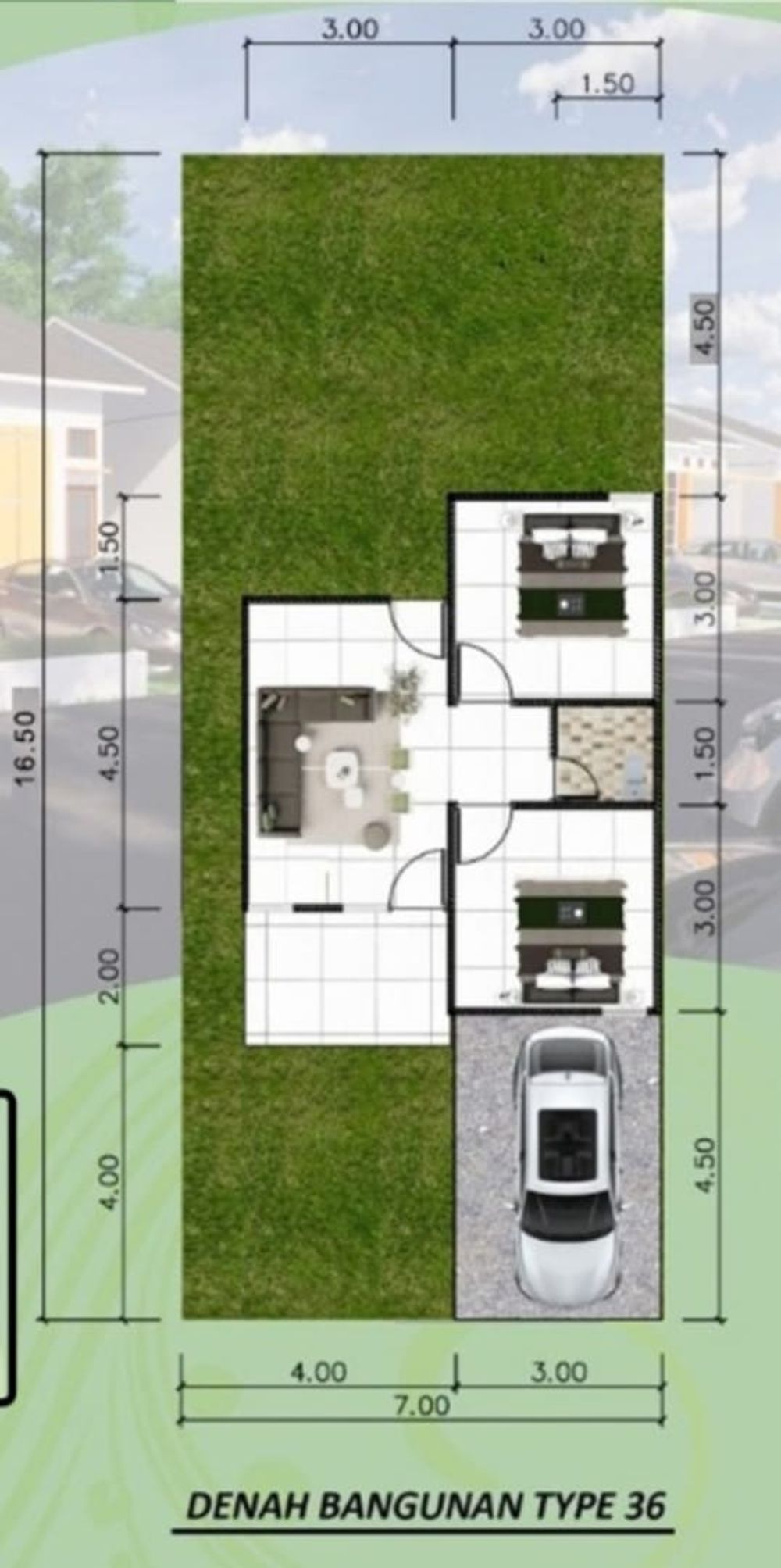 foto denah rumah tipe 36 subsidi perumahan Pesona Cempaka Residence