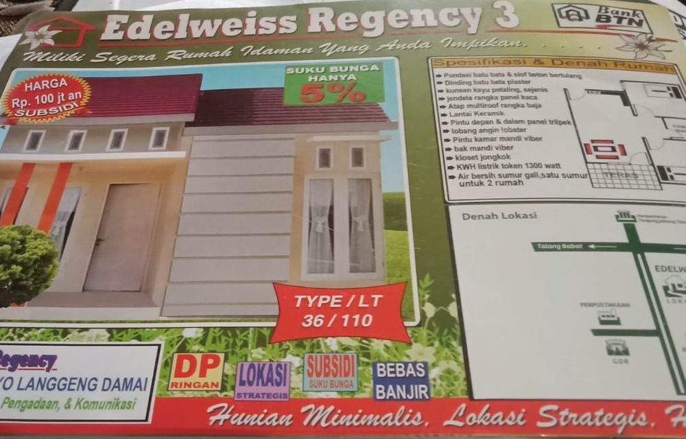 foto denah rumah tipe 36 perumahan Edelweis Regency
