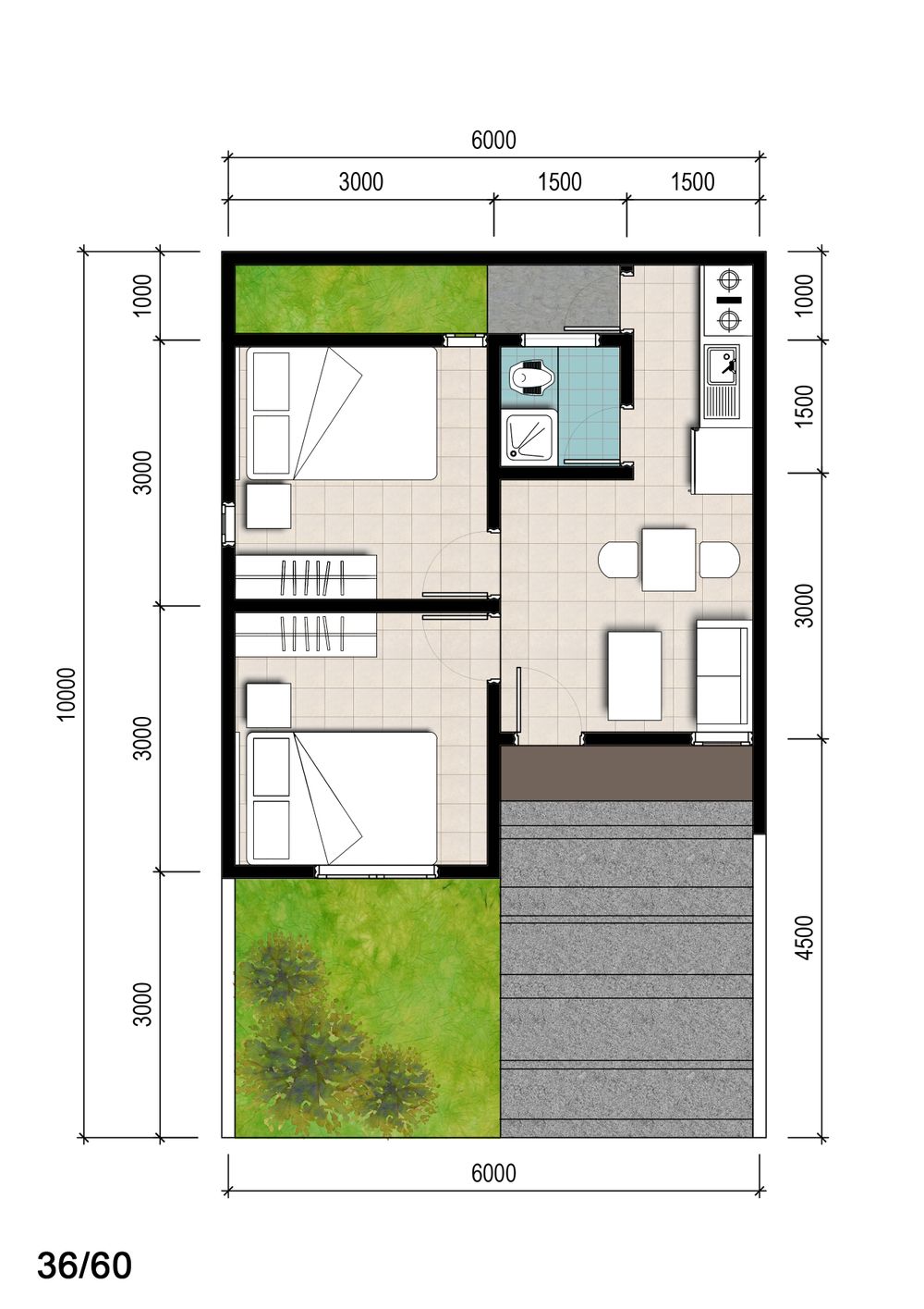 foto denah rumah tipe Magnolia 60 - Sudut perumahan PERMATA MUTIARA MAJA - CLUSTER RUBY