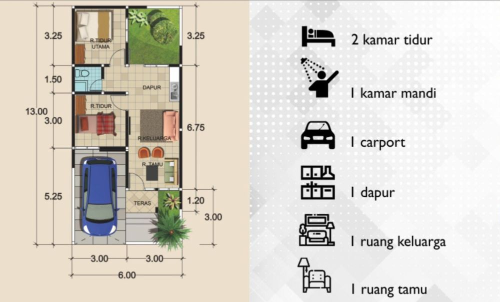 foto denah rumah tipe 45/88 perumahan PERUMAHAN SAFIRA WARU