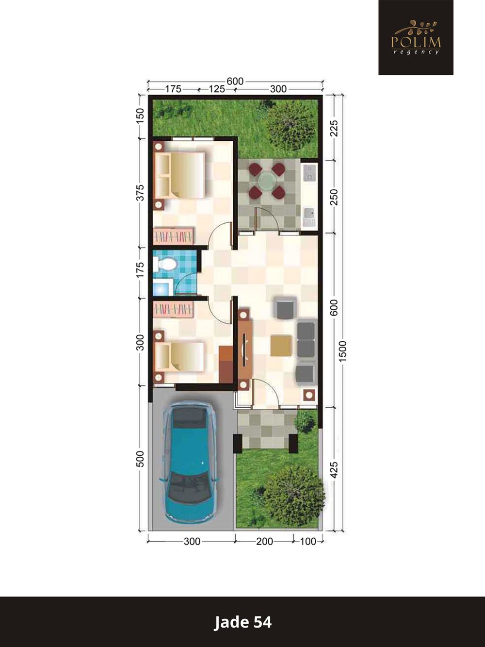 foto denah rumah tipe Jade 54 perumahan Polim Regency