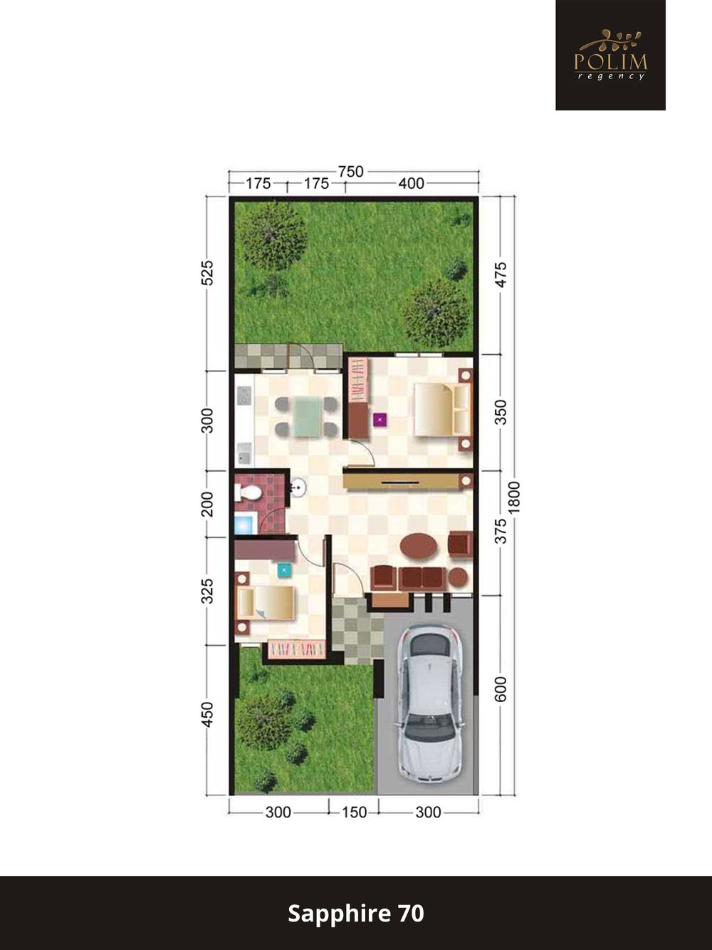 foto denah rumah tipe Sapphire 70 perumahan Polim Regency
