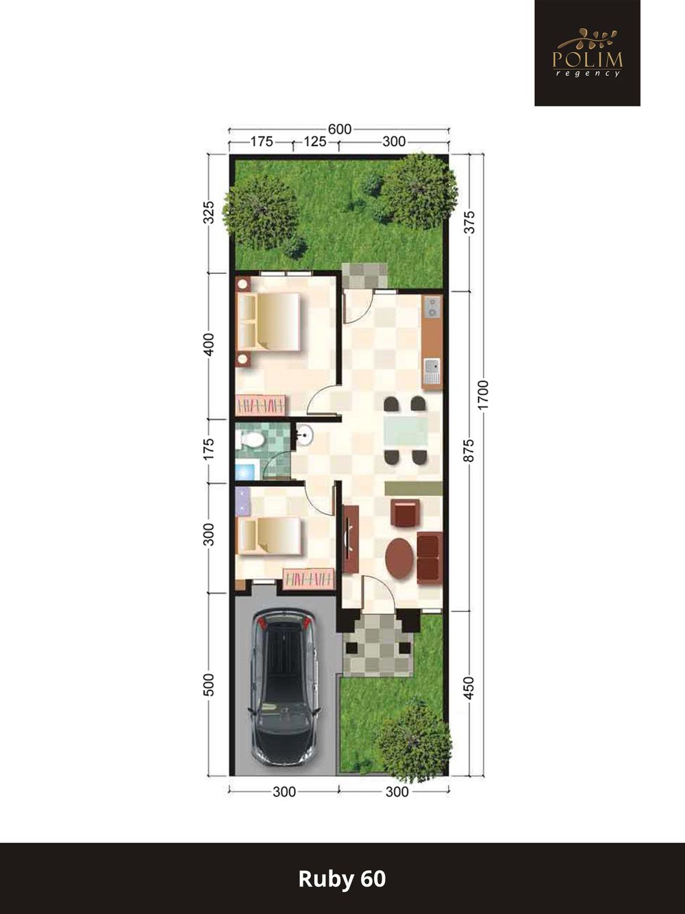 foto denah rumah tipe Ruby 60 perumahan Polim Regency