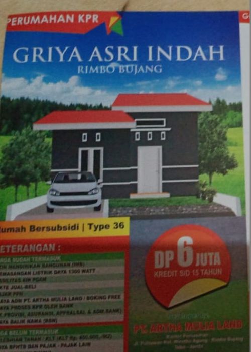 foto tampak rumah tipe RSH 36 Tapak perumahan GRIYA ASRI INDAH