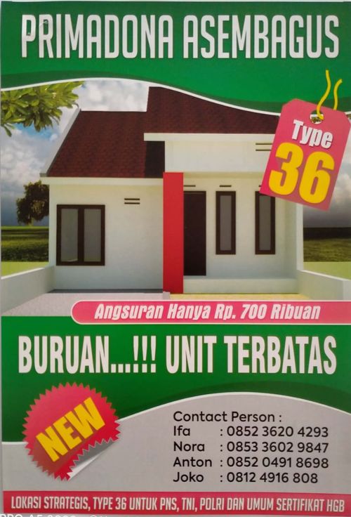 foto tampak rumah tipe SUBSIDI perumahan Primadona Asembagus