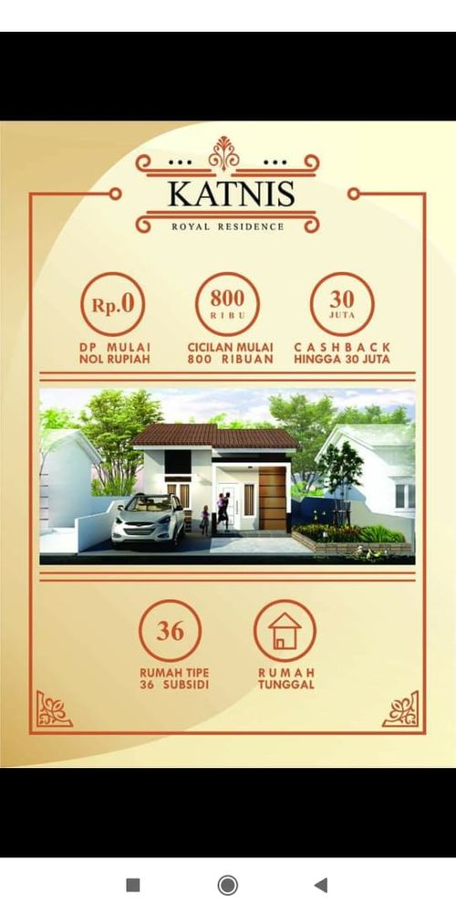 foto tampak rumah tipe 36/140 perumahan Katnis Royal Residence