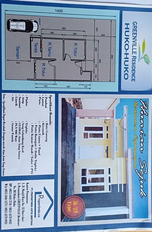 foto tampak rumah tipe 36 perumahan GREENVILLE RESIDENCE