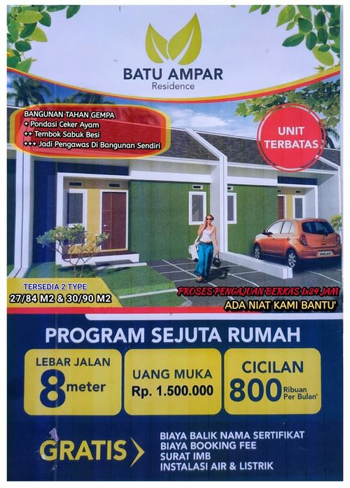 foto tampak rumah tipe 27 perumahan BATU AMPAR RESIDENCE