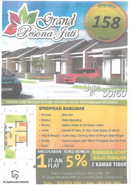 foto tampak rumah tipe 30/60 perumahan Grand Pesona Jati