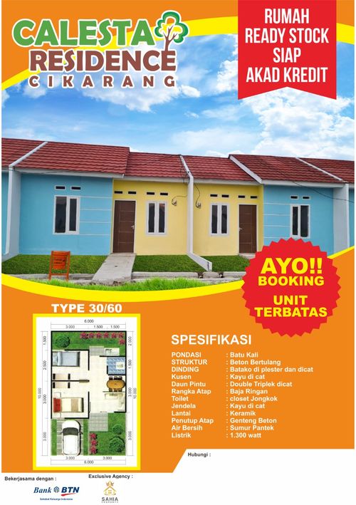 foto tampak rumah tipe 30/60 perumahan CALESTA RESIDENCE