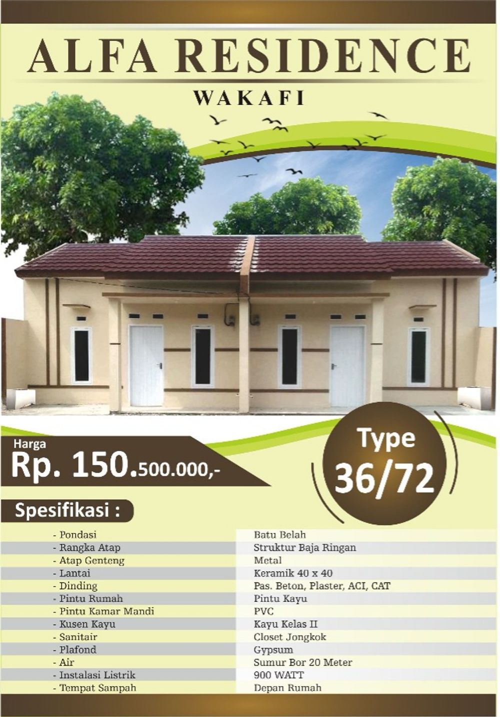 foto tampak rumah tipe SUBSIDI perumahan ALFA RESIDENCE
