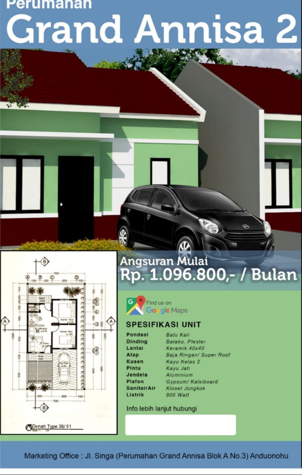 foto tampak rumah tipe 36 perumahan Grand Annisa 2