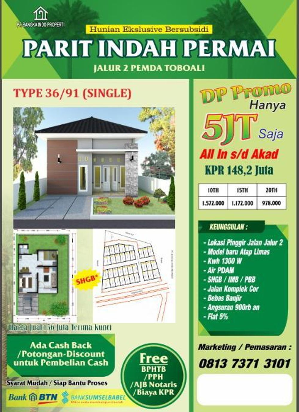 foto tampak rumah tipe RHS 36 perumahan PARIT INDAH PERMAI