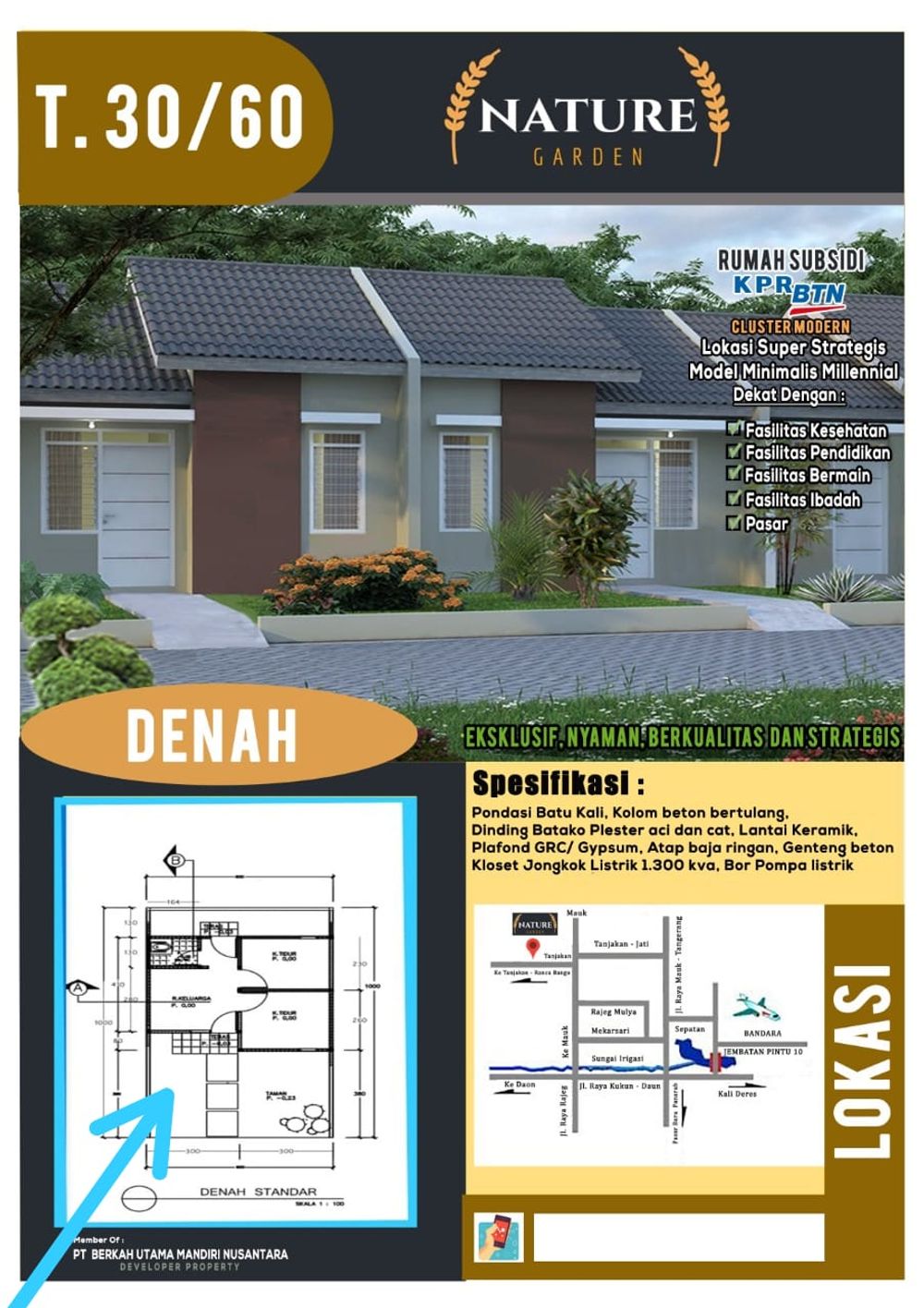 foto tampak rumah tipe 30/60 perumahan Nature Garden