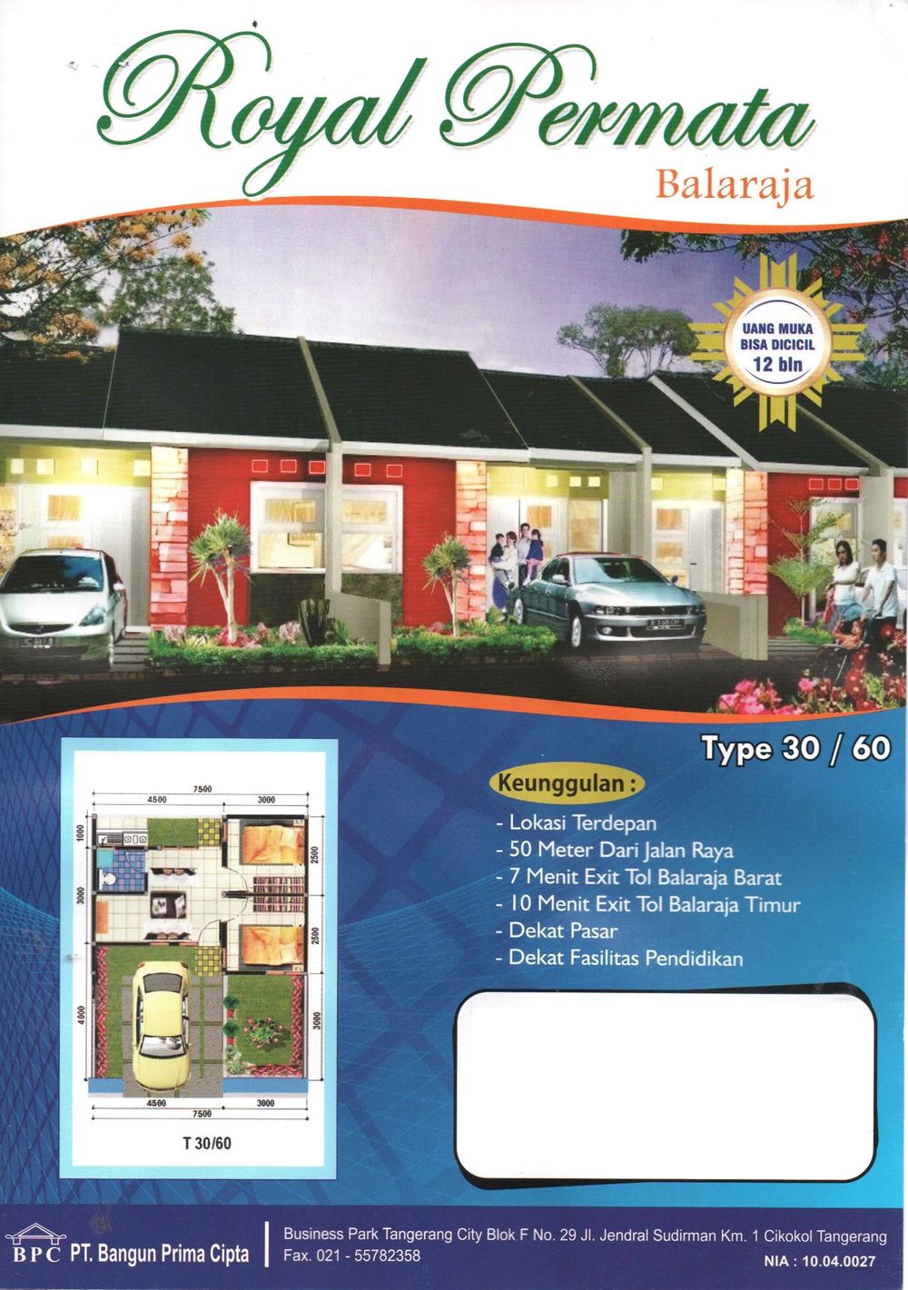 foto tampak rumah tipe 30/60 (133,5) perumahan Royal Permata Balaraja
