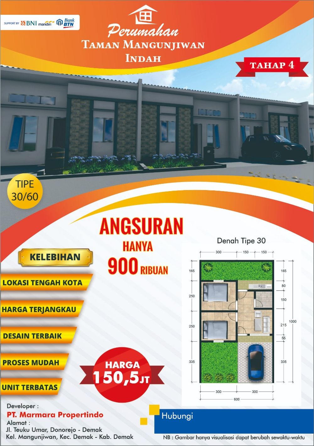 foto tampak rumah tipe 30 perumahan TAMAN MANGUNJIWAN 4