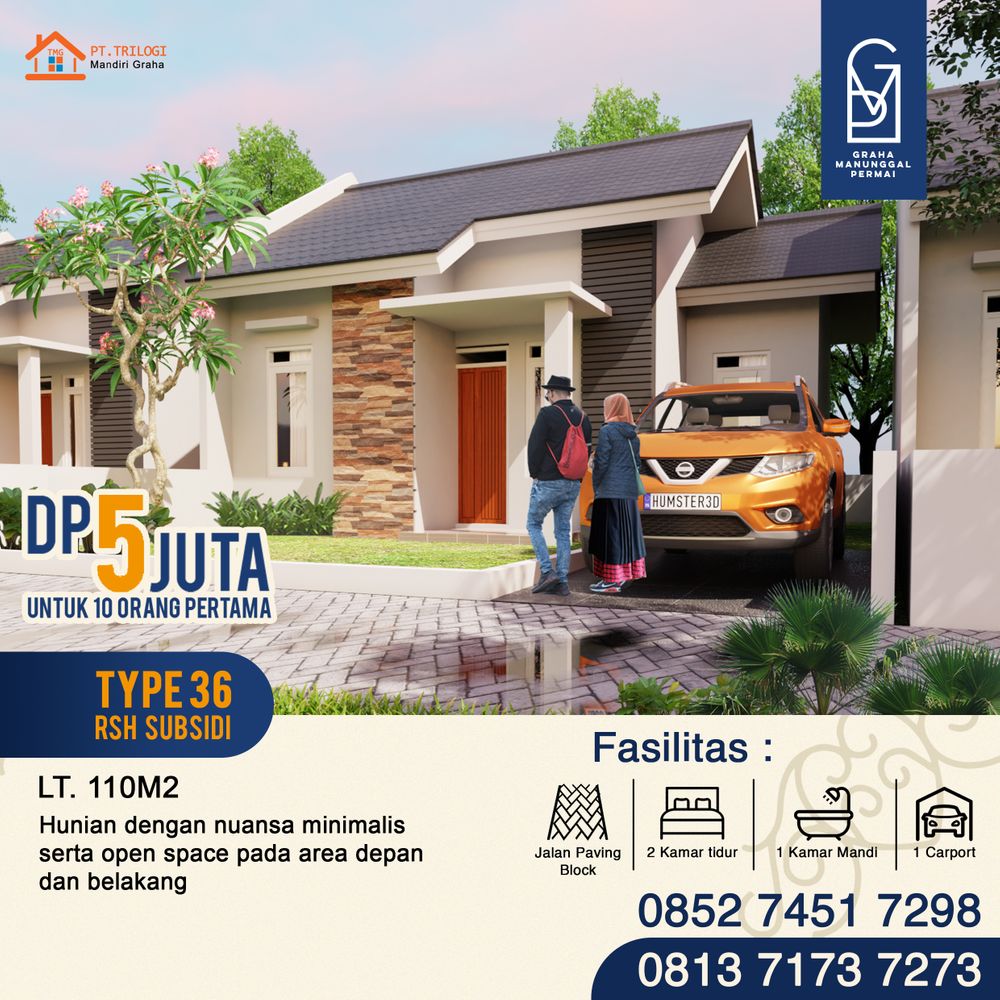 foto tampak rumah tipe 36 RSH perumahan GRAHA MANUNGGAL PERMAI (GMP)