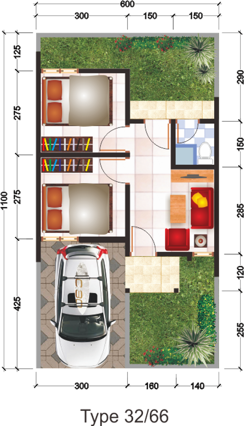 foto denah rumah tipe 32/72 perumahan CERME SQUARE RESIDENCE