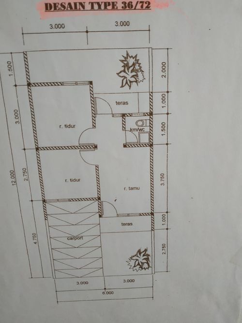 foto denah rumah tipe 36/72 perumahan GRAND MAHKOTA PERMAI